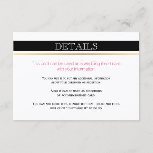 D'accompagnement Bande blanche noire or, mariage rose carte d'inser