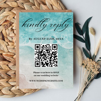 D'accompagnement Bleu Aquarelle Rive Océan Mariage carte RSVP