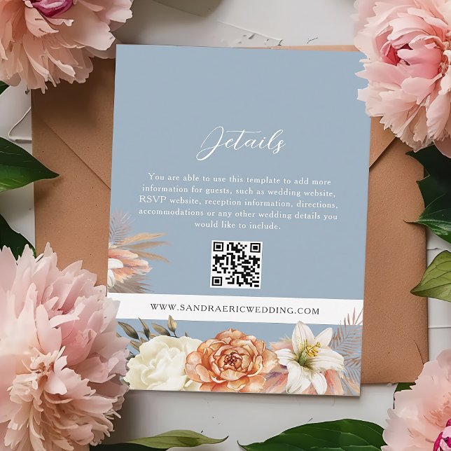 D'accompagnement Boho Blue Floral Mariage QR Détails Carte (Créateur téléchargé)