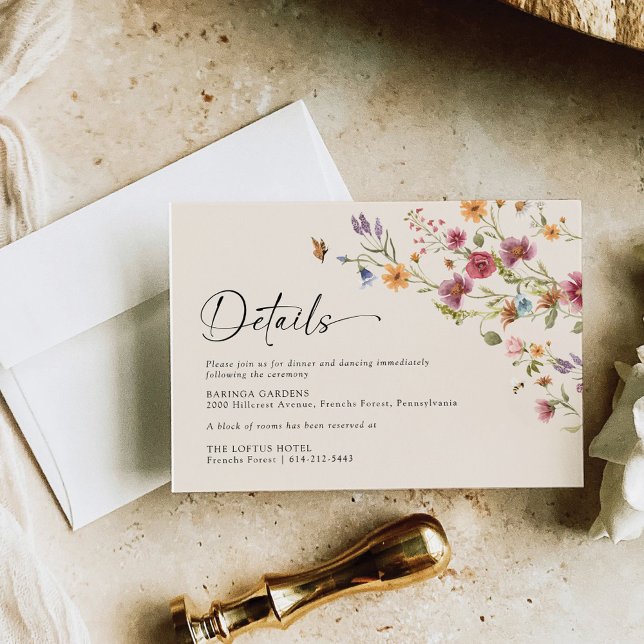 D'accompagnement Boho Fleur sauvage Mariage Détails Carte de boîtie (Créateur téléchargé)