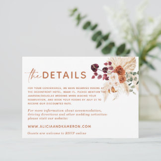 D'accompagnement Boho Pampas Burnt Orange Mariage Détails Carte