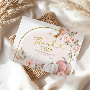 D'accompagnement Boho Pink Floral Citrouille Carte de remerciements