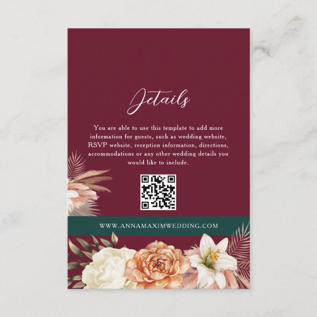 D'accompagnement Burgundy Détails du Mariage Carte QR Code (Devant)