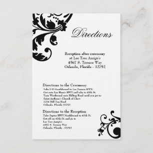 D'accompagnement Carte 3x5 Directions Filigree floral noir blanc