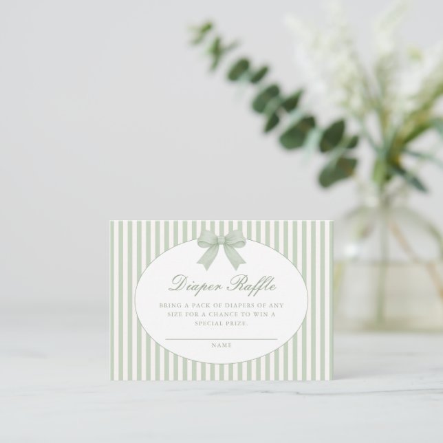 D'accompagnement Carte d'annonce de Baby Shower rayée vert sauge (Debout devant)