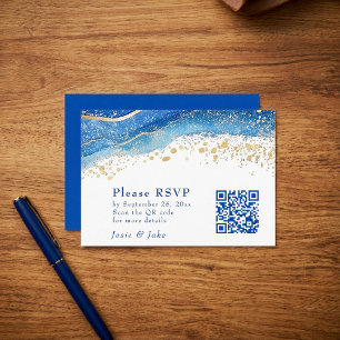D'accompagnement Carte de boîtier de code QR bleu et or Watercolor