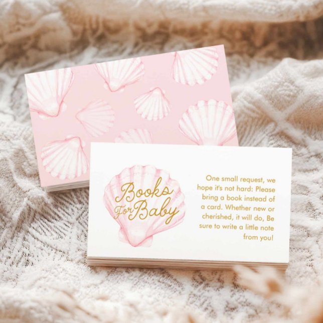 D'accompagnement Carte de boîtier de demande de carnet de bord rose (Pink Seashell Baby Shower Books for Baby Card)