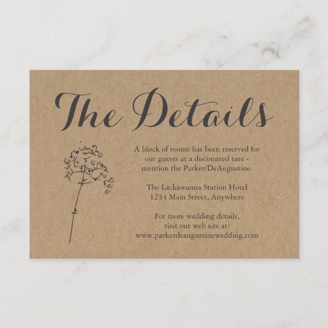 D'accompagnement Carte de boîtier d'informations | Rustique Kraft (Devant)