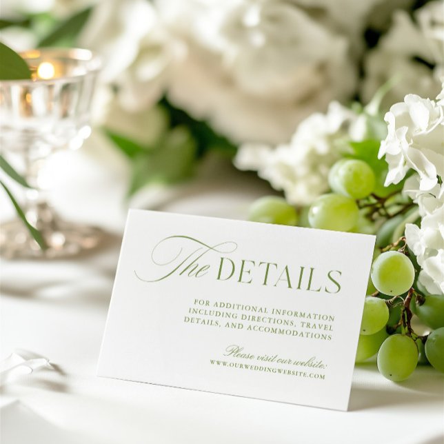 D'accompagnement Carte de boîtier du site Web Mariage Sage Green &  (Sage Green & White Wedding Website Enclosure Card)