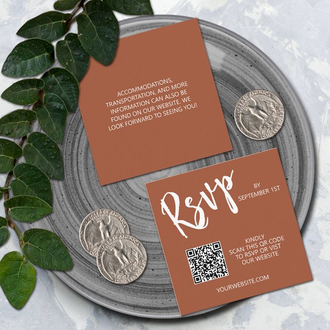 D'accompagnement Carte de boîtier en terre cuite de code QR mariage (Wedding QR code small 2.5" x 2.5" terracotta RSVP cards)