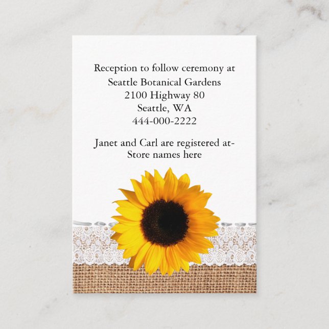 D'accompagnement Carte de boîtier Mariage de Burlap et Sunflower ru (Devant)