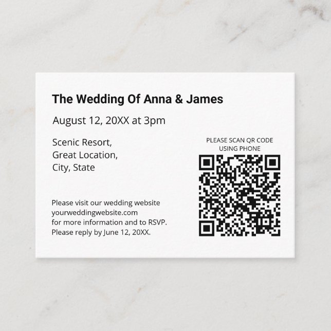 D'accompagnement Carte de boîtier Mariage RSVP de code QR moderne (Devant)