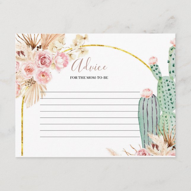 D'accompagnement Carte de conseil Boho Cactus Fleurs roses (Devant)