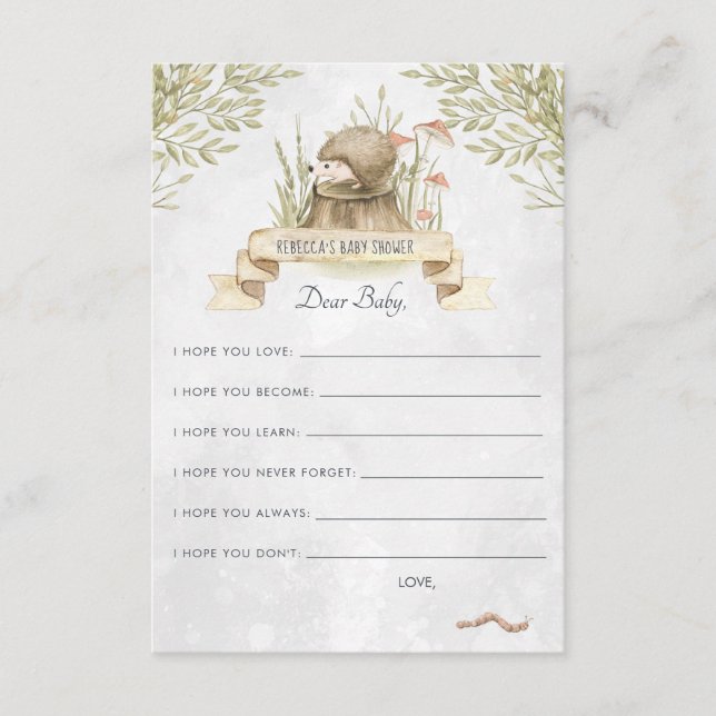 D'accompagnement Carte de conseil pour bébés | Hérisson boisé (Devant)