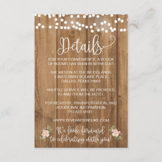 D'accompagnement Carte de détail Rustic Pink Floral et Wood Mariage