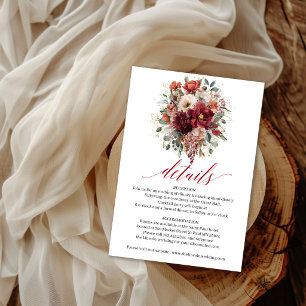 D'accompagnement Carte de détails Automne Bourgogne Fleurs Bohème V