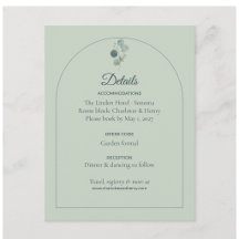 Carte de détails de mariage à arche en eucalyptus