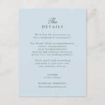 Carte de détails de mariage au monogramme bleu pâl