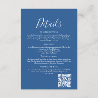 D'accompagnement Carte de détails de mariage azur sophistiquée