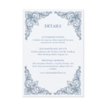 Carte de détails de mariage baroque bleu poussiére