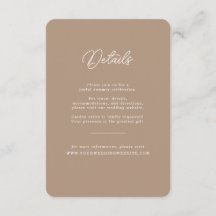 Carte de détails de mariage bohème minimaliste écr
