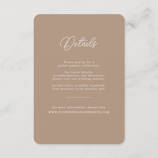 D'accompagnement Carte de détails de mariage bohème minimaliste écr (Devant)