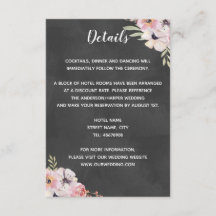 Carte de détails de mariage Boho Floral Chalkboard