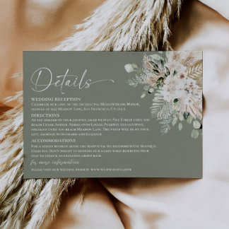 D'accompagnement Carte de détails de mariage Boho Sage Green Pampas