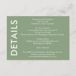 D'accompagnement Carte de détails de mariage botanique vintage   Dé