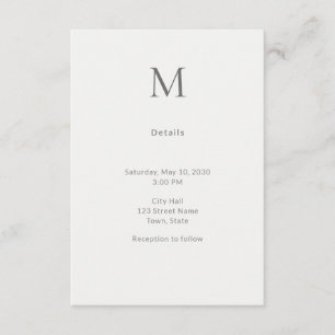 D'accompagnement Carte de détails de mariage civil avec initiales u