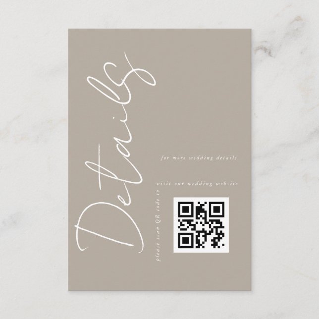 D'accompagnement Carte de détails de mariage code QR Beige Taupe Mo (Devant)