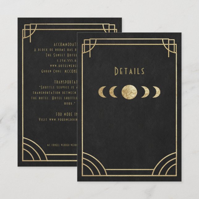 D'accompagnement Carte de détails de mariage déco noir et or (Devant / Derrière)