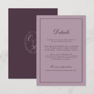 D'accompagnement Carte de détails de mariage élégante mauve et prun