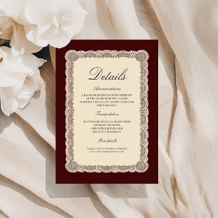 D'accompagnement Carte de détails de mariage en burgundy dentelle