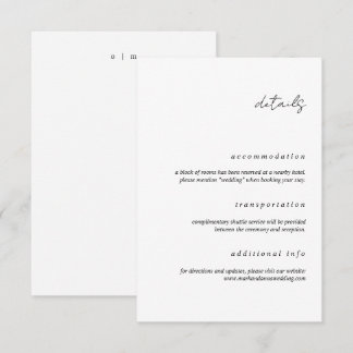 D'accompagnement Carte de détails de mariage en calligraphie minima
