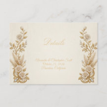 Carte de détails de mariage en or ivory élégante c
