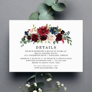 D'accompagnement Carte de détails de mariage floral Burgundy Blush 