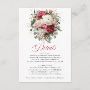 D'accompagnement Carte de détails de mariage floral élégant Bourgog