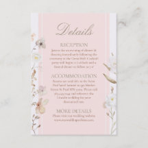 Carte de détails de mariage floral rose
