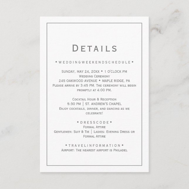 D'accompagnement Carte de détails de mariage minimaliste argentée (Devant)