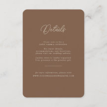 Carte de détails de mariage minimaliste marron bei