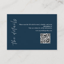 Carte de détails de mariage minimaliste Navy