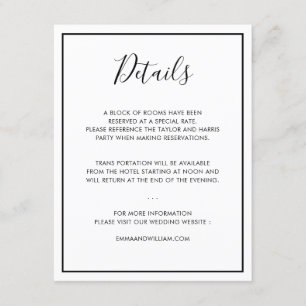 D'accompagnement Carte de détails de mariage minimaliste noir et bl