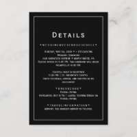 Carte de détails de mariage minimaliste noire