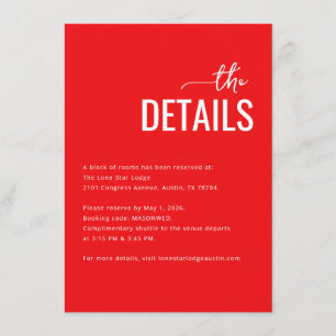 D'accompagnement Carte de détails de mariage minimaliste rouge soph