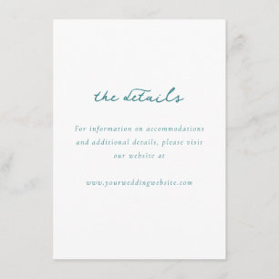 D'accompagnement Carte de détails de mariage minimaliste sarcelle é