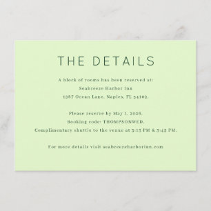 D'accompagnement Carte de détails de mariage minimaliste vert menth