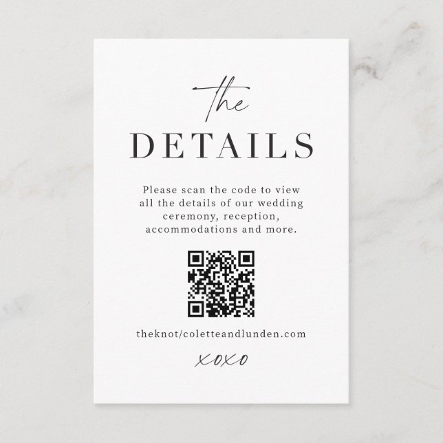 D'accompagnement Carte de détails de mariage moderne avec QR Code à (Devant)