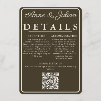D'accompagnement Carte de détails de mariage moderne marron avec QR