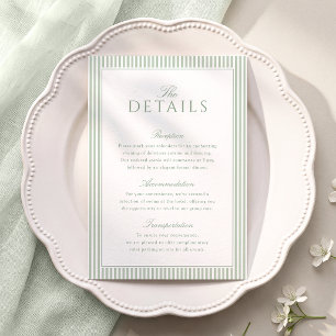 D'accompagnement Carte de détails de mariage rayée vert sauge